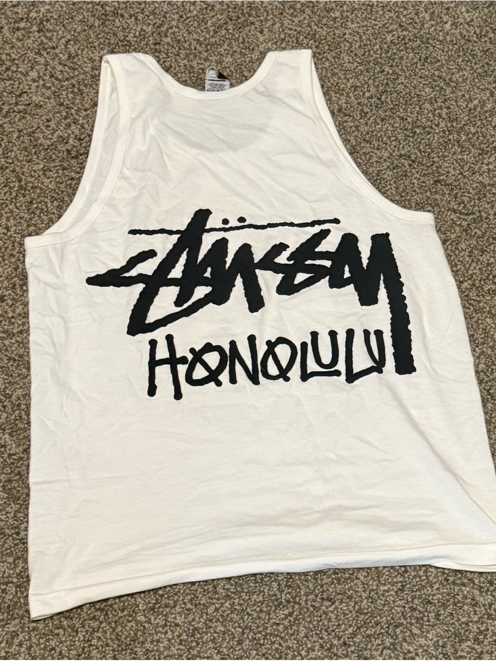 Stussy Honolulu White & Black Men's Tank Top